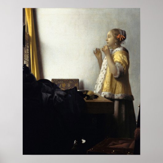 Jan Vermeer, Young Woman met een ParelKetting Poster (Voorkant)