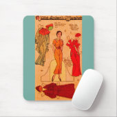 Jane Arden Papierpop (1930) blauwe rode jurk Muismat (Met muis)