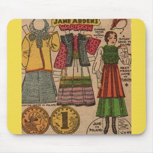 Jane Arden Papierpop Poolse kleding uit 1930 Muismat (Voorkant)