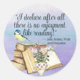 Jane Austen Boek Leescitaat Waterverf Bloemen Ronde Sticker