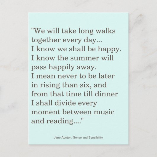 Jane Austen, citaat lezen en schrijven Briefkaart (Voorkant)