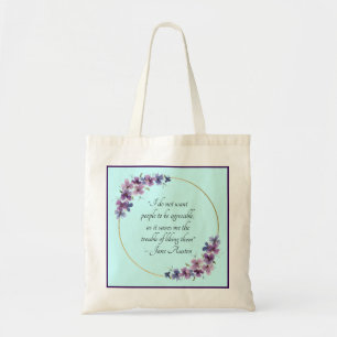Jane Austen citaat met paarse bloemengouden lijst Tote Bag