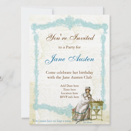 Jane Austen Custom Invitations Kaart (Voorkant)