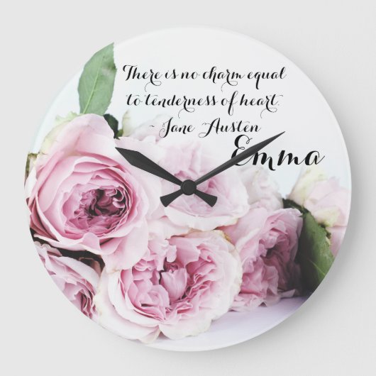 Jane Austen Emma Book Quote Pink Rose Floral Grote Klok (Voorkant)