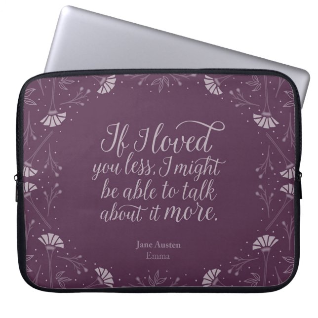Jane Austen Emma Paars Floral Love Quote Laptop Sleeve (Voorkant)