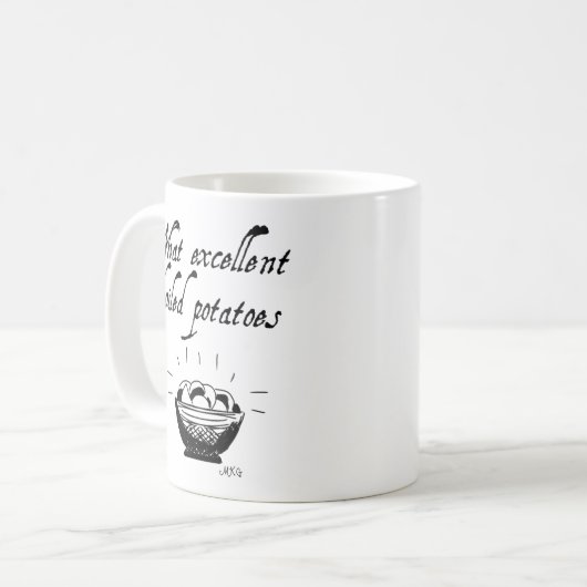 Jane Austen Funny Potato Quote Hand geïllustreerd Koffiemok (Voorkant links)