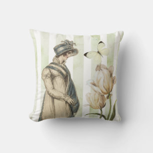  Jane Austen geïnspireerd  blauw gestreept Kussen