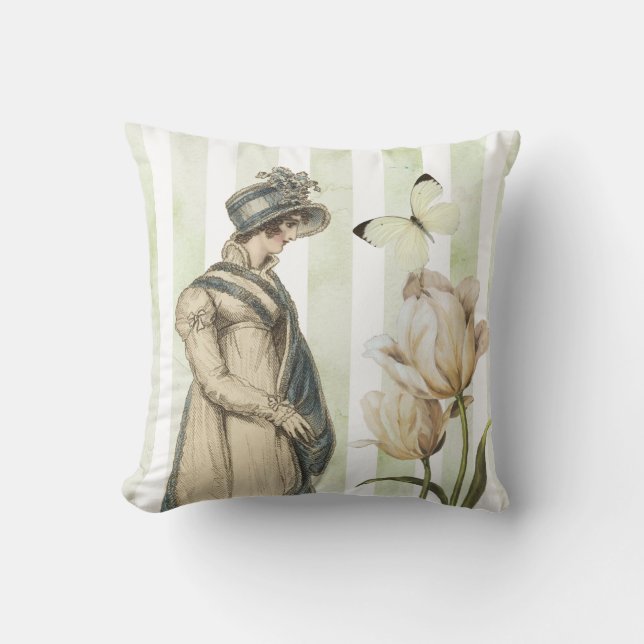  Jane Austen geïnspireerd  blauw gestreept Kussen (Voorkant)