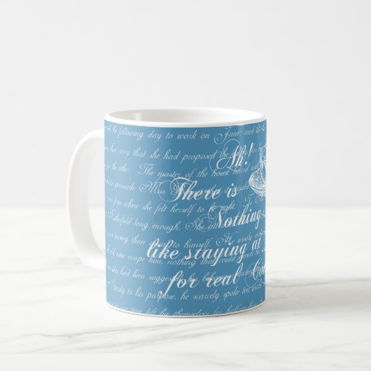 Jane Austen Home Text Blue en White Mok (Voorkant links)