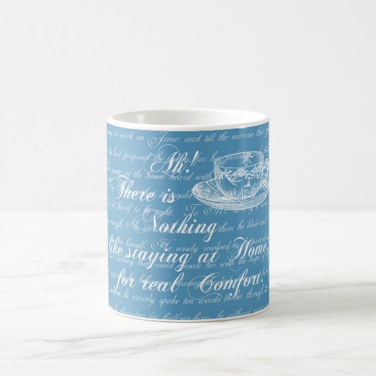 Jane Austen Home Text Blue en White Mok (Center)