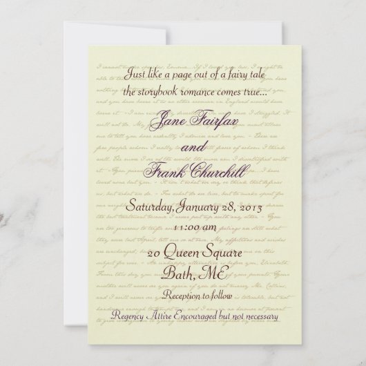 Jane Austen Huwelijksviering Citaten Kaart (Achterkant)