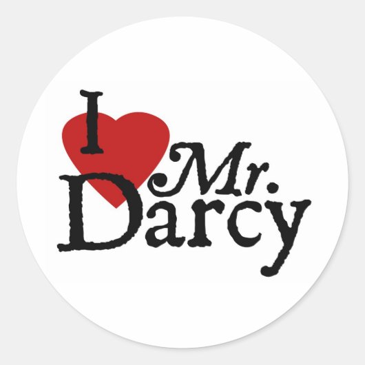 Jane Austen, ik hou van Mr Darcy Ronde Sticker (Voorkant)