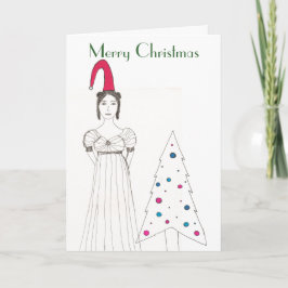 Jane Austen meisje, Kerstmis floppy pet, Kerstmis. Feestdagen Kaart