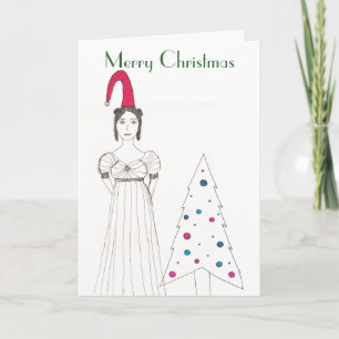 Jane Austen meisje, Kerstmis floppy pet, Kerstmis. Feestdagen Kaart