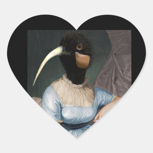 Jane Austen met vogelhoofd Hart Sticker (Voorkant)