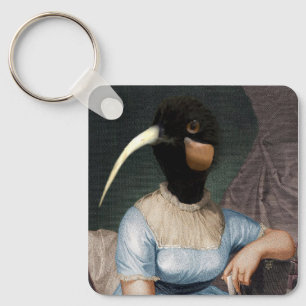 Jane Austen met vogelhoofd Sleutelhanger