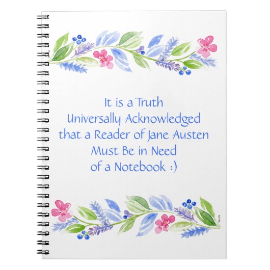 Jane Austen Motto Floral Spiral Notitieboek (Voorkant)