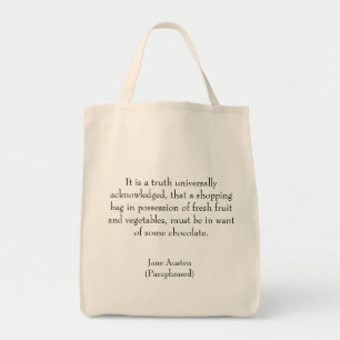Jane Austen Paraphrased Shopping Bag Tote Bag