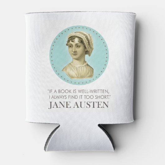 Jane Austen Portrait en Citaat bij het Lezen Blikjeskoeler (Voorkant)