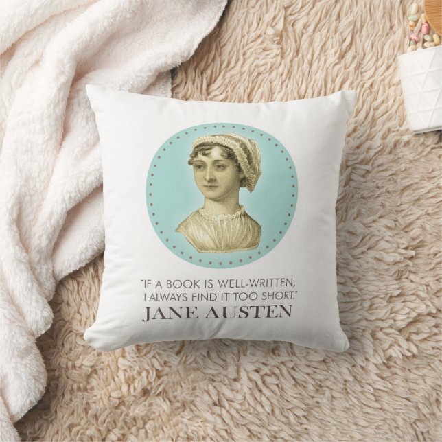 Jane Austen Portrait en Citaat bij het Lezen Kussen (Deken)