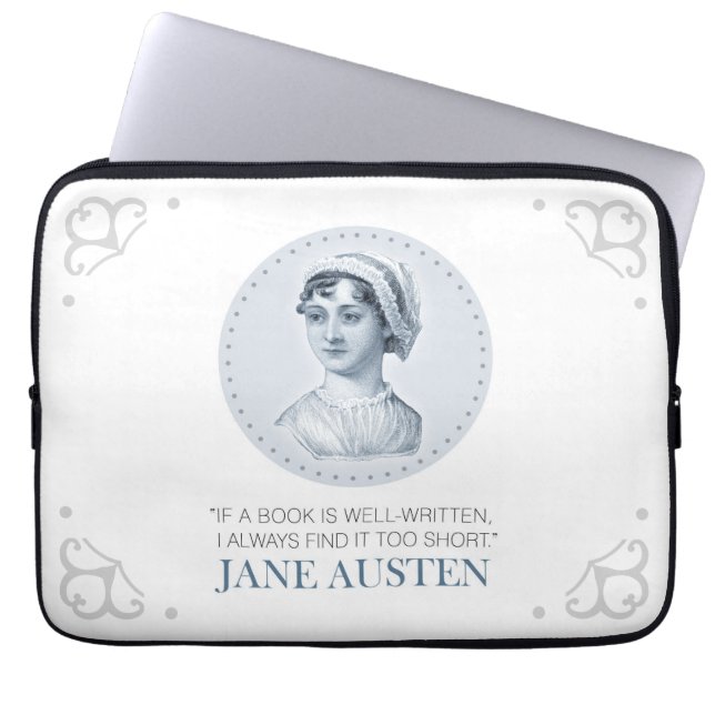 Jane Austen Portrait en Citaat bij het Lezen Laptop Sleeve (Voorkant)