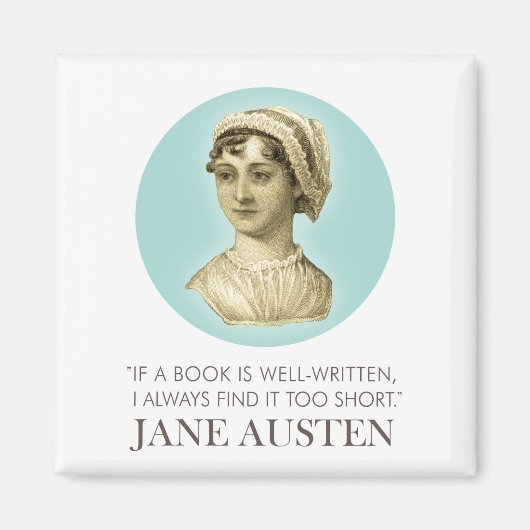 Jane Austen Portrait en Citaat bij het Lezen Magneet (Voorkant)