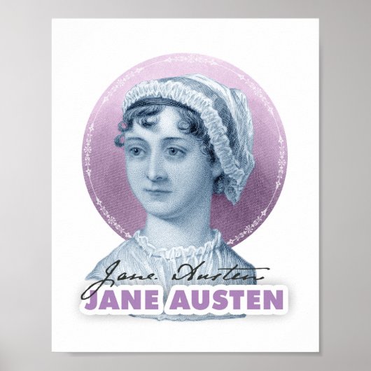 Jane Austen Portrait en Signature Pink Poster (Voorkant)