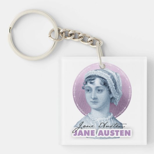 Jane Austen Portrait en Signature Pink Sleutelhanger (Voorkant)