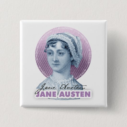 Jane Austen Portrait en Signature Pink Vierkante Button 5,1 Cm (Voorkant)