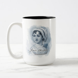Jane Austen Portrait en Signature Tweekleurige Koffiemok