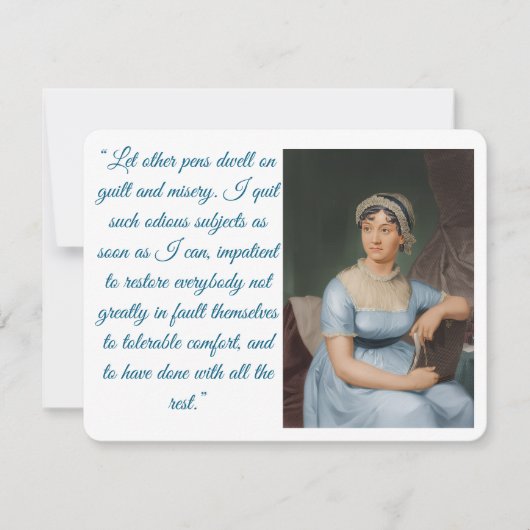 Jane Austen portrait plus quote (blue) Folded Card RSVP Kaartje (Voorkant)