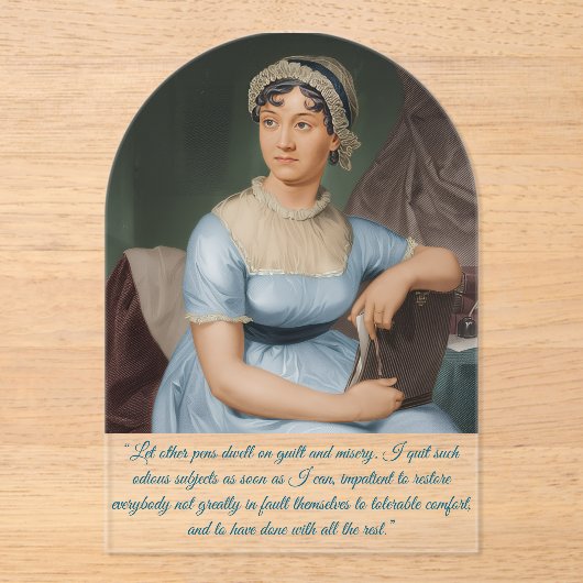 Jane Austen portrait + quote (Blue) Acryl Uitnodigingen (Voorkant)