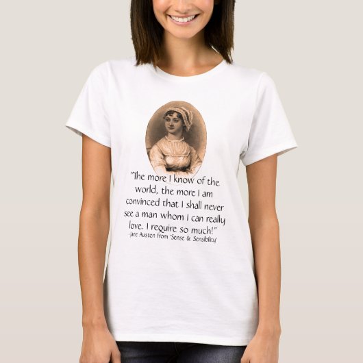 Jane Austen Portrait & Sense & Sensibility citaat T-shirt (Voorkant)