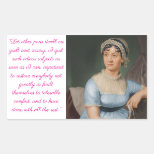 Jane Austen portret plus citaat (roze) Rechthoekige Sticker