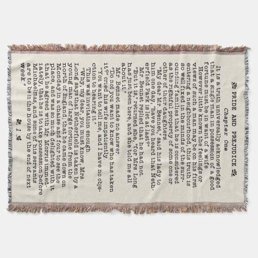 Jane Austen Pride en het Citaat van de Literatuur  Deken (Voorkant)