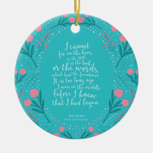 Jane Austen Pride en Prejudice Blauwgroen & Roze F Keramisch Ornament (Voorkant)