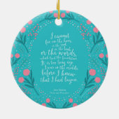 Jane Austen Pride en Prejudice Blauwgroen & Roze F Keramisch Ornament (Achterkant)