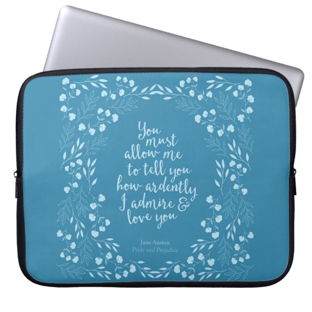Jane Austen Pride en Prejudice Floral Love Laptop Sleeve (Voorkant)