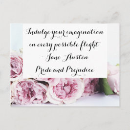 Jane Austen Pride & Prejudice Boek Citaat Roze Roo Briefkaart