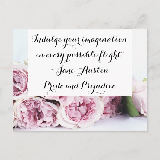 Jane Austen Pride & Prejudice Boek Citaat Roze Roo Briefkaart (Voorkant)