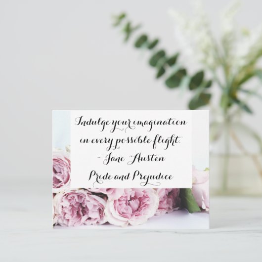 Jane Austen Pride & Prejudice Book Quote Pink Rose Briefkaart (Staand voorkant)