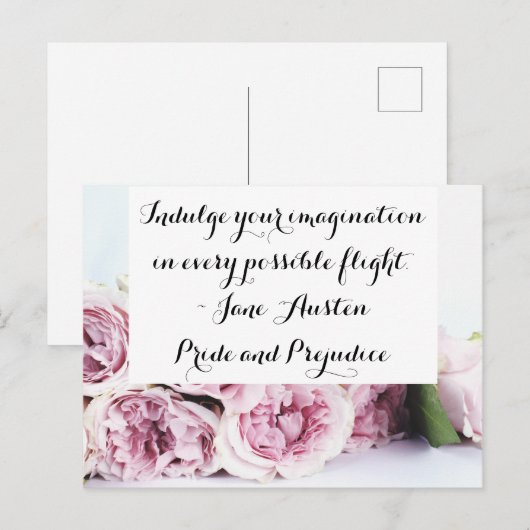 Jane Austen Pride & Prejudice Book Quote Pink Rose Briefkaart (Voorkant / Achterkant)