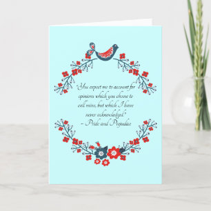 Jane Austen Quote, Pride and Prejudice Floral Bedankkaart
