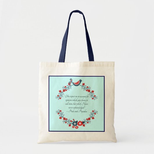 Jane Austen Quote, Pride and Prejudice Floral  Tote Bag (Voorkant)