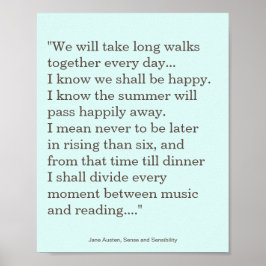Jane Austen Reading and Music quote Poster