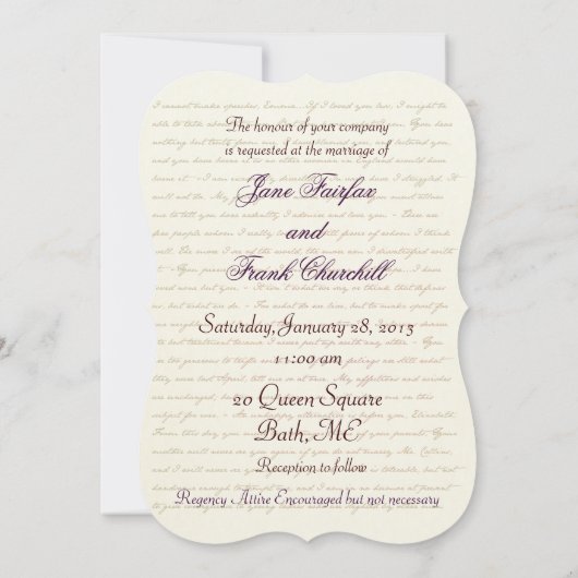 Jane Austen Regency Wedding Invitation Portrait Kaart (Achterkant)