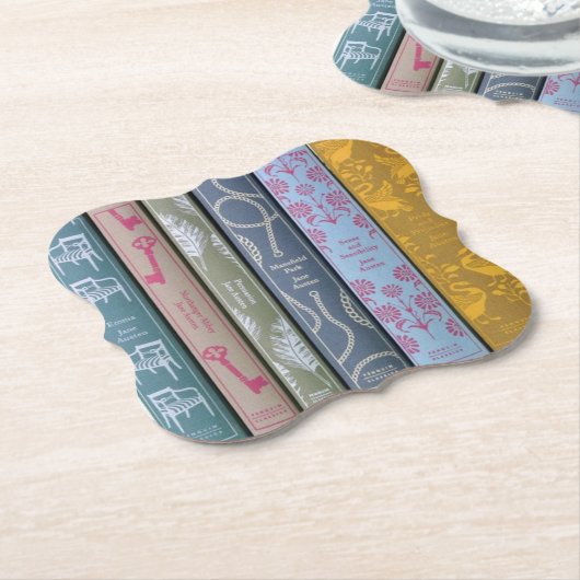 Jane Austen romans op een papieren onderzetter (Gekanteld)