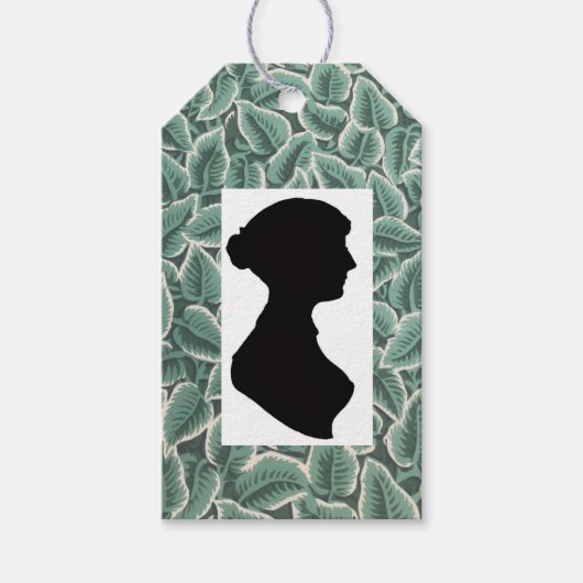 Jane Austen Silhouet op Blad Behang Cadeaulabel (Voorkant)