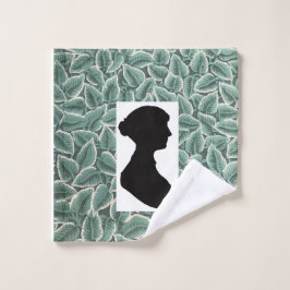 Jane Austen Silhouet op Blad Behang Washandje
