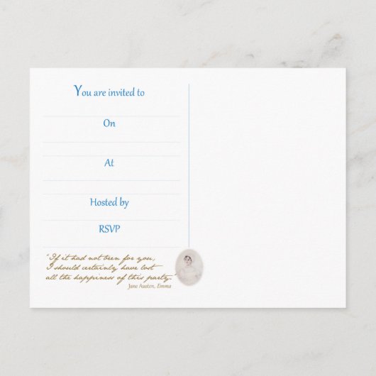Jane Austen Tea Party Uitnodiging (Achterkant)